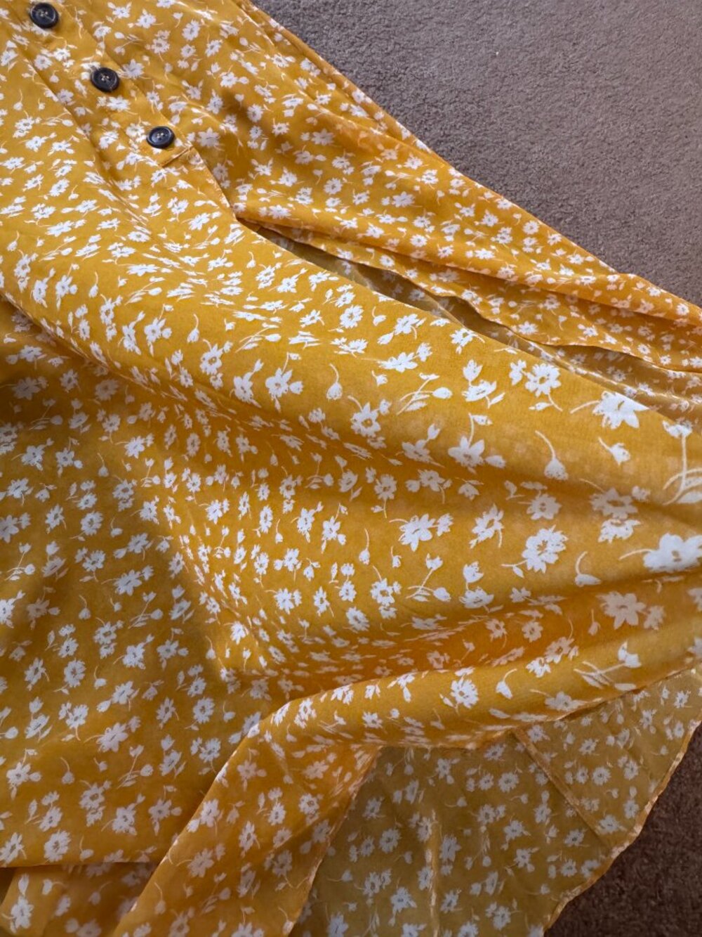 Lulus Mustard Yellow Floral Wrap Midi Dress Size M Button Front - Picture 5 of 5